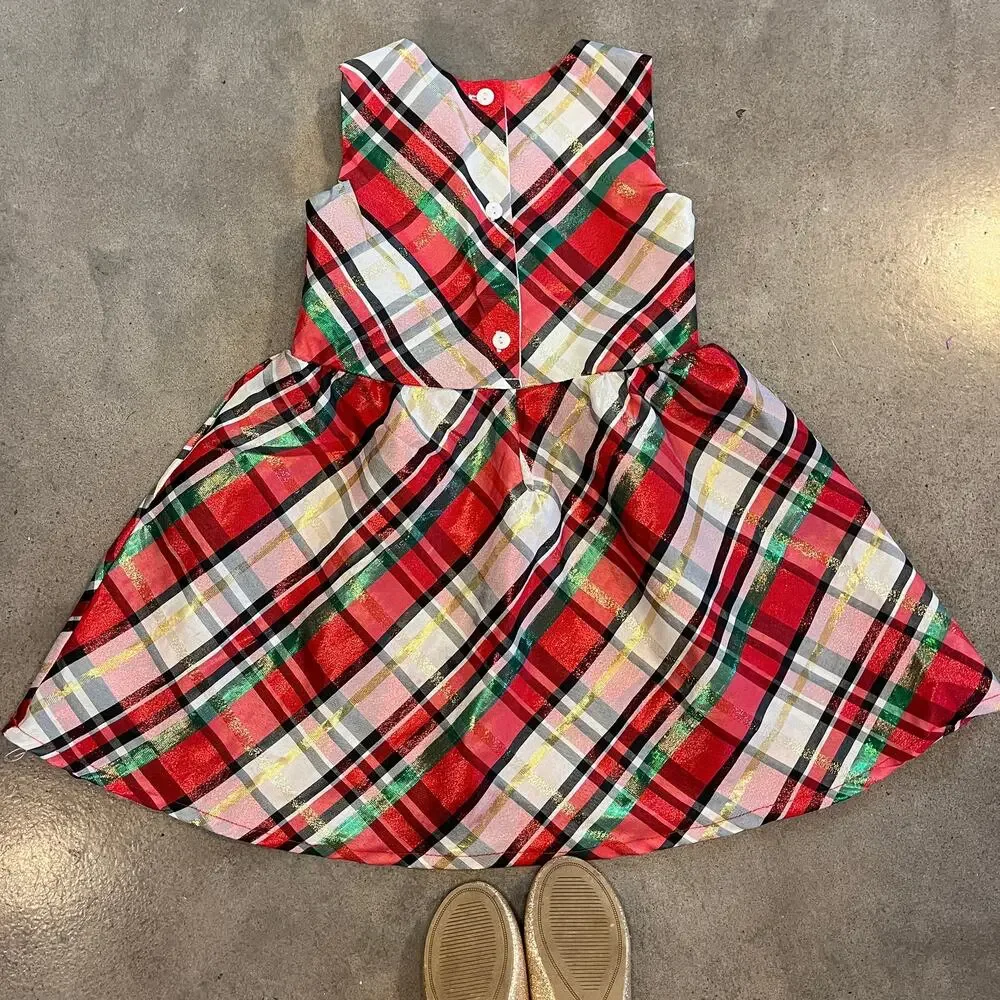 Nannette Christmas red gold plaid formal dress holiday 3T carters gold shoes 5